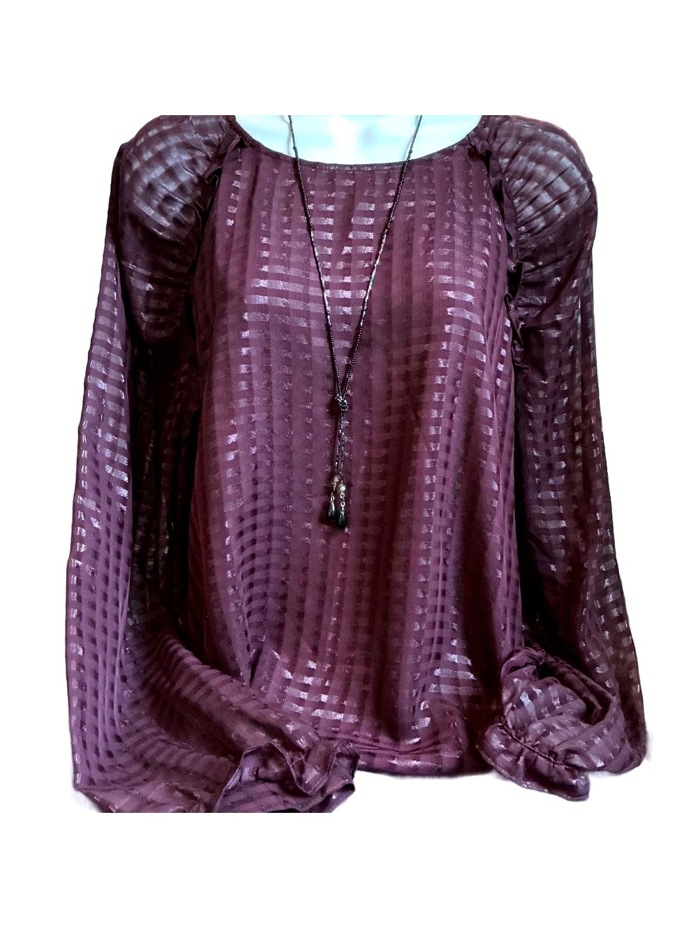 Calvin Klein Gothic Romance Fairy Grunge Dark Cottagecore Semi-Sheer Blouse Sz L